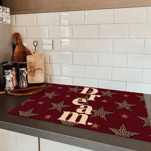 Sterren - Luipaardprint - Dream - Bordeaux Inductie beschermer vinyl 3mm klein -sfeer3