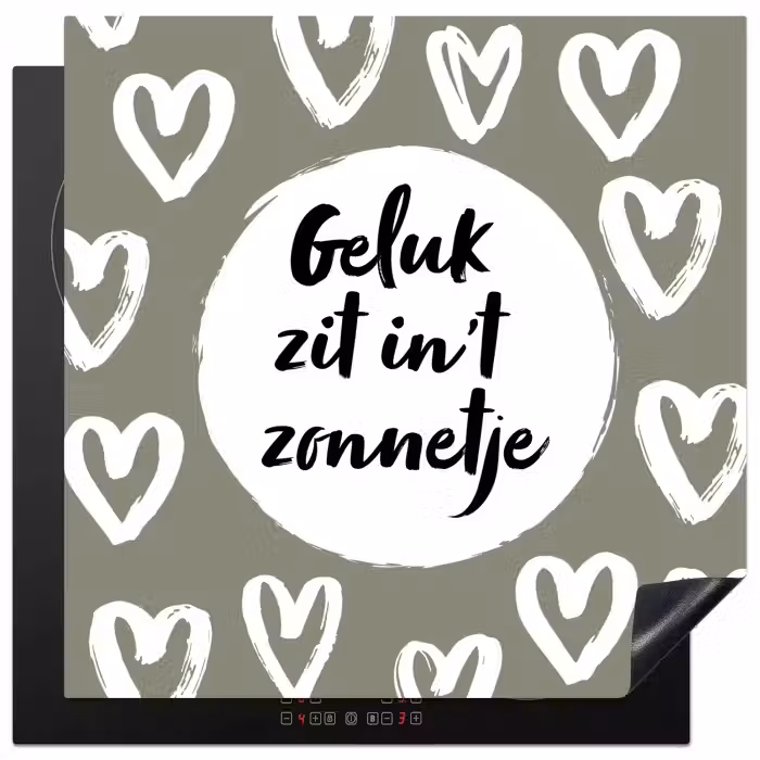 Tekst - geluk zit in 't zonnetje - Quotes - Geluk - Zon Inductie beschermer vinyl 3mm middel -3d