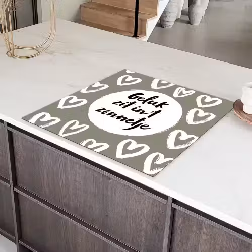 Tekst - geluk zit in 't zonnetje - Quotes - Geluk - Zon Inductie beschermer vinyl 3mm middel -sfeer8