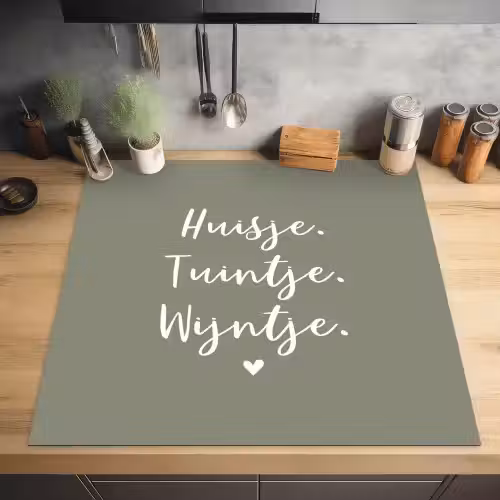 Tekst - Huisje, tuintje, wijntje - Thuis - Quotes - Wijn Inductie beschermer vinyl 3mm middel -sfeer5