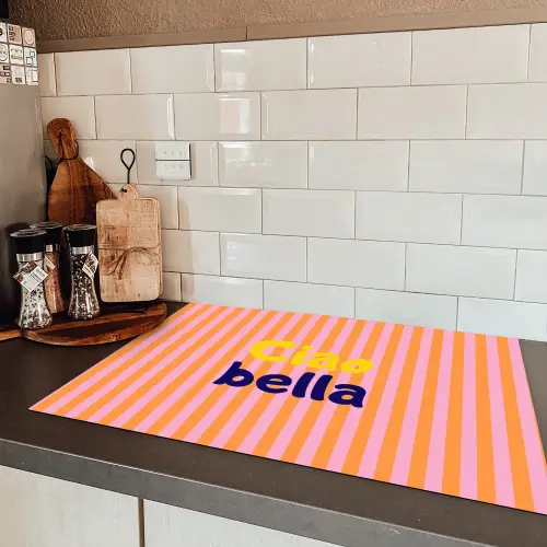 Verticaal - Strepen - Oranje - Ciao bella Inductie beschermer vinyl 3mm klein -sfeer3