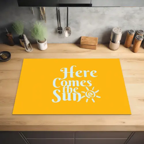 Geel - Blauw - Here comes the sun Inductie beschermer vinyl 3mm klein -sfeer5