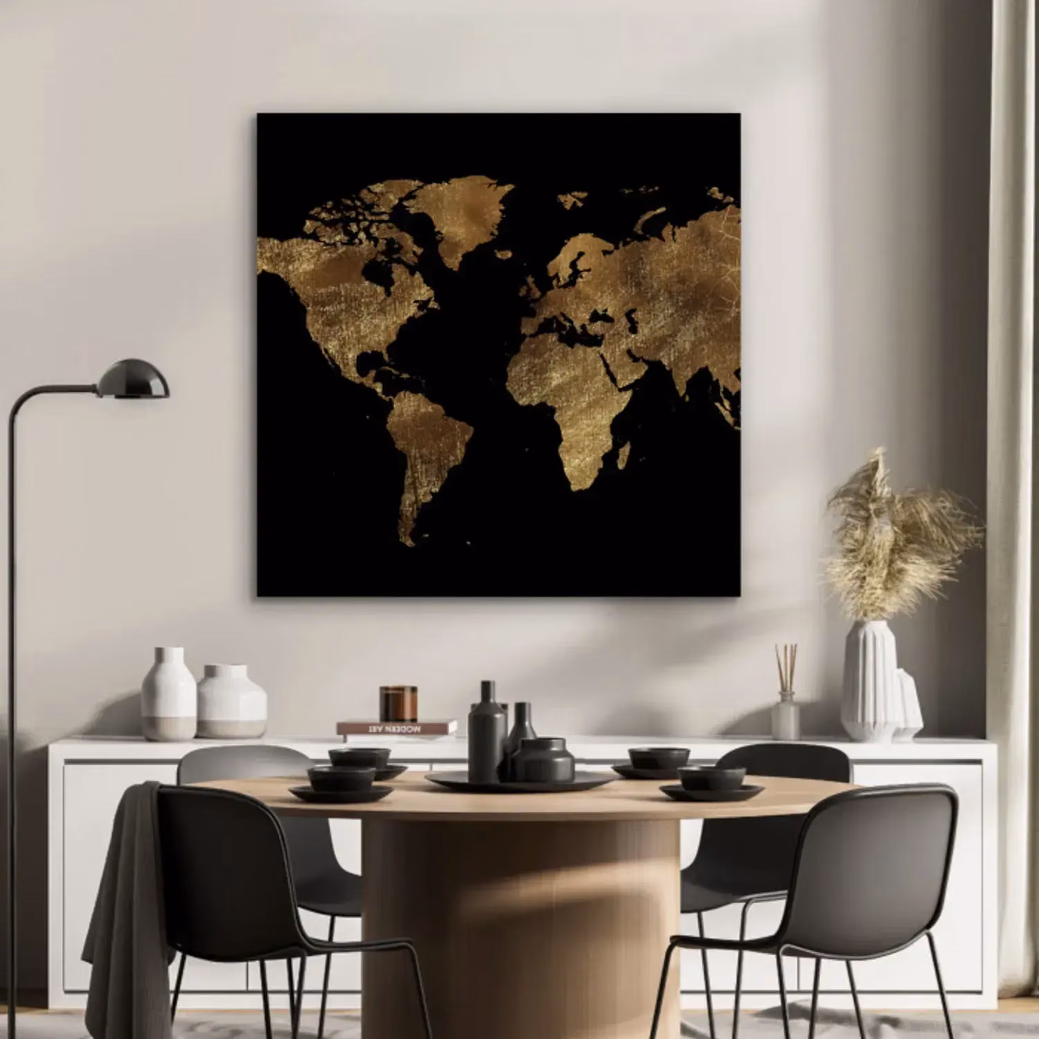 Aluminium painting – World map – Gold – Luxury – Earth – Black