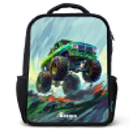 Groene Monstertruck met Penseelstreken Rugzak - Zwart middel -3d