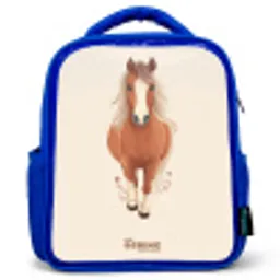Bruin paard in gallop Kinderrugzak - Blauw middel -3d