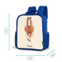 Bruin paard in gallop Kinderrugzak - Blauw middel -productfoto_formaten