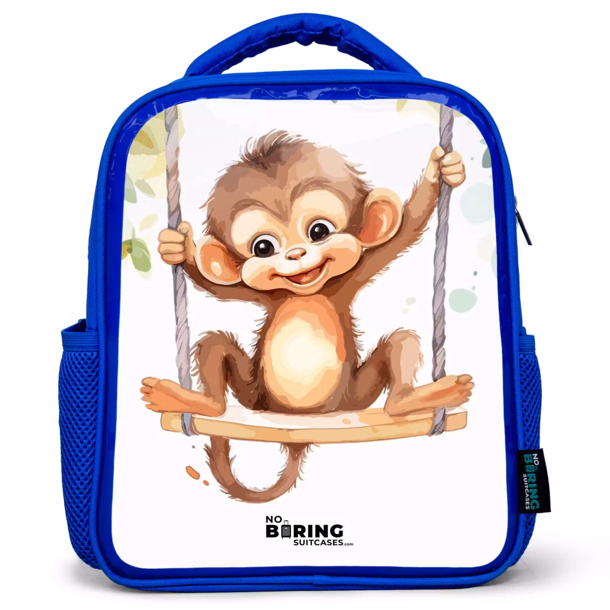 Kids' Backpacks Blue -. Cheerful monkey on a swing illustration