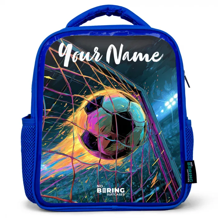 Neon - Net - Voetbal - Kleurrijk Kinderrugzak - Blauw middel -3d