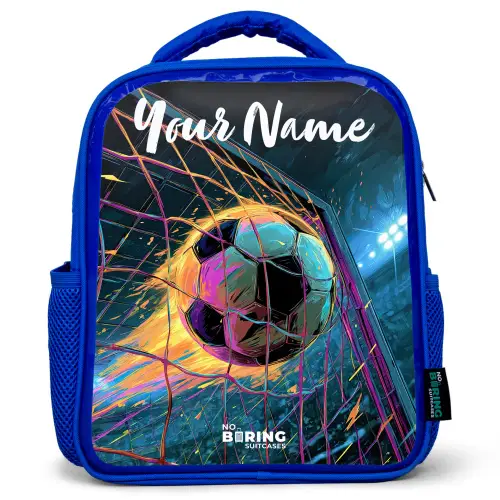 Neon - Net - Voetbal - Kleurrijk Kinderrugzak - Blauw middel -3d