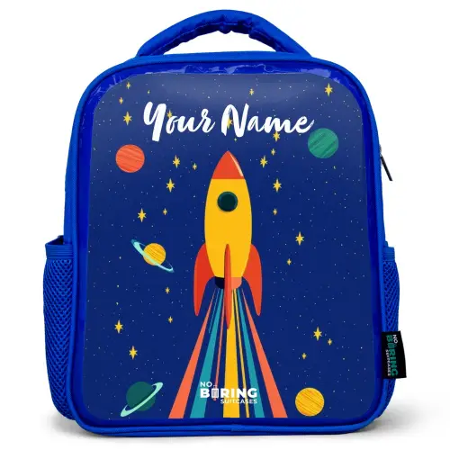 Raket - Sterren - Planeet - Ruimte Kinderrugzak - Blauw middel -3d