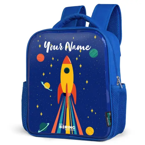 Raket - Sterren - Planeet - Ruimte Kinderrugzak - Blauw middel -schuin