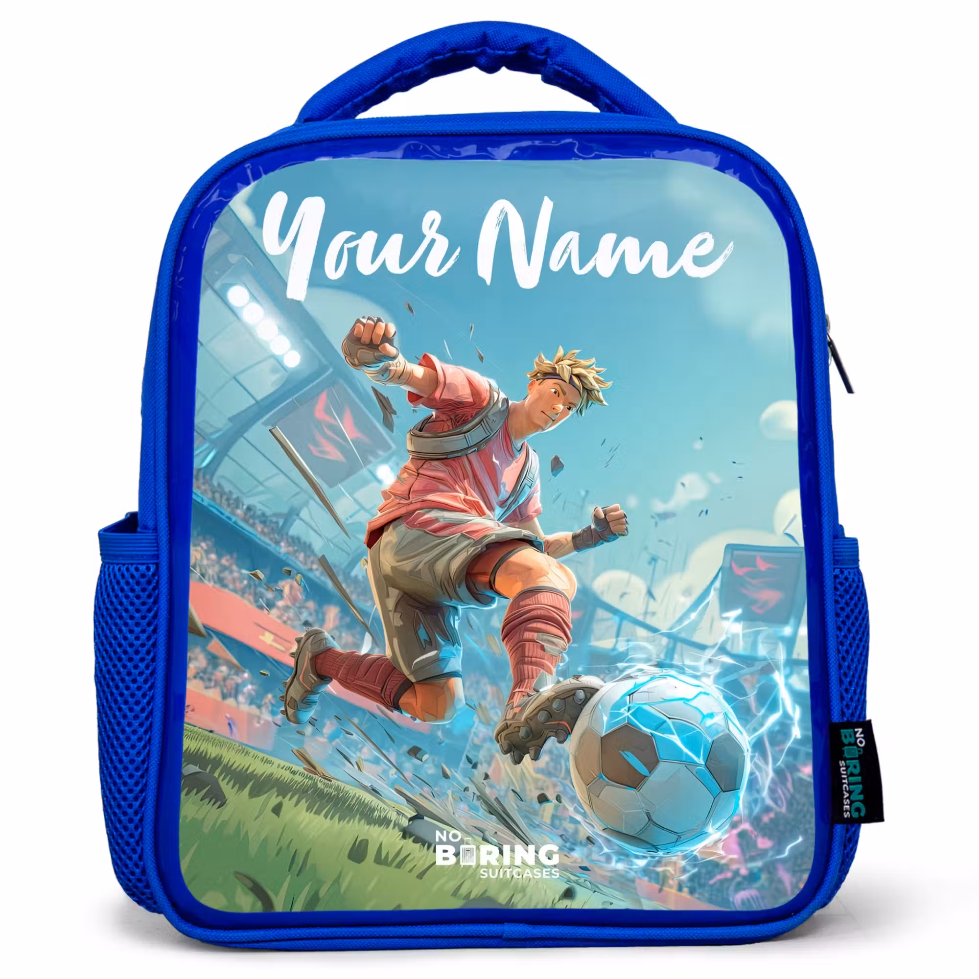 Kids' Backpacks with name Blue -. Soccer - Boy - Stadium - Electric