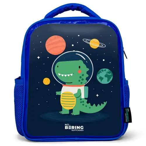Ruimte - Dino - Planeten - Sterren Kinderrugzak - Blauw middel -3d