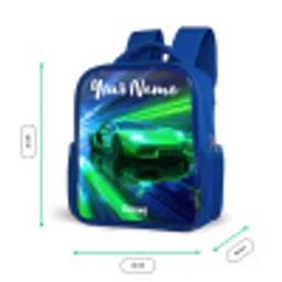 Sportauto - Groen - Snelheidslijnen - Neon Kinderrugzak - Blauw middel -productfoto_formaten