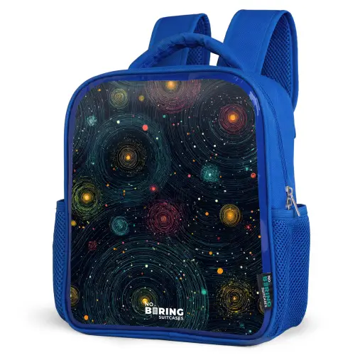 Sterren - Planeten - Kleurrijk Kinderrugzak - Blauw middel -schuin