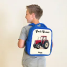 Tractor - Getekend - Rood Kinderrugzak - Blauw middel -sfeer2