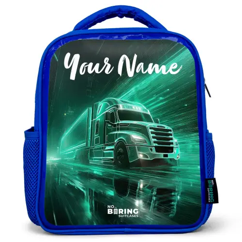 Vrachtwagen - Stad - Groen - Neon Kinderrugzak - Blauw middel -3d