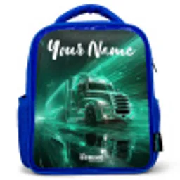 Vrachtwagen - Stad - Groen - Neon Kinderrugzak - Blauw middel -3d