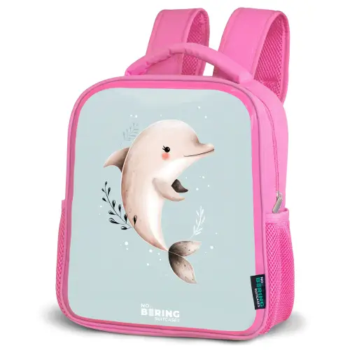 Beige dolfijn in blauw water Kinderrugzak - Roze middel -schuin