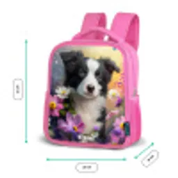 zwart witte puppy tussen kleurrijke bloemen Kinderrugzak - Roze middel -productfoto_formaten