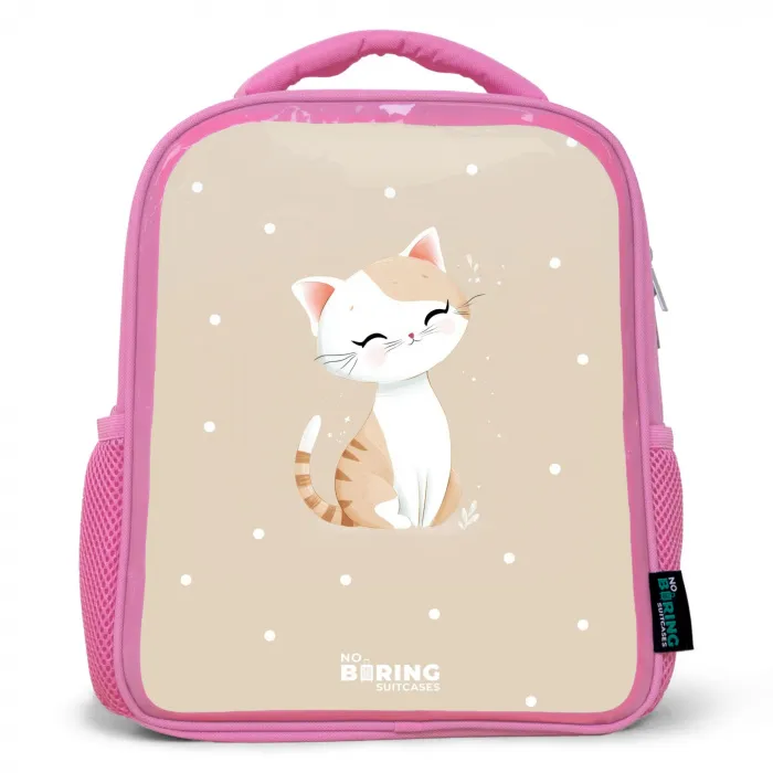 Kat omringd door beige stippen Kinderrugzak - Roze middel -3d