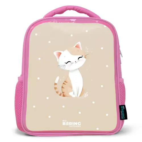 Kat omringd door beige stippen Kinderrugzak - Roze middel -3d