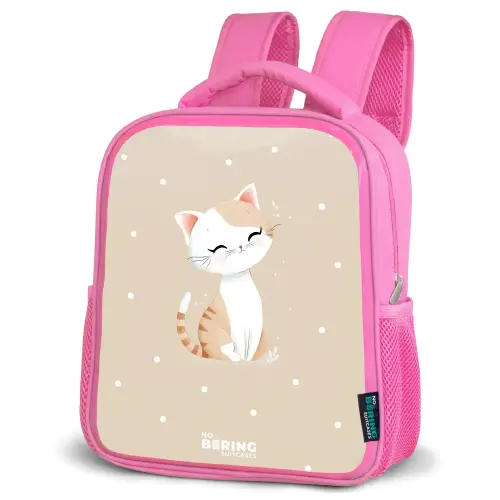 Kat omringd door beige stippen Kinderrugzak - Roze middel -schuin