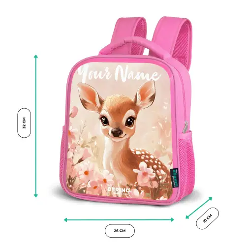 Hertje - Bloemen - Stippen - Roze Kinderrugzak - Roze middel -productfoto_formaten