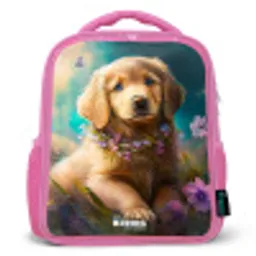 Goudkleurige puppy in het gras Kinderrugzak - Roze middel -3d