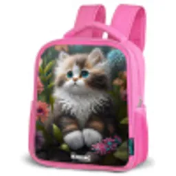Kitten tussen bloemen Kinderrugzak - Roze middel -schuin