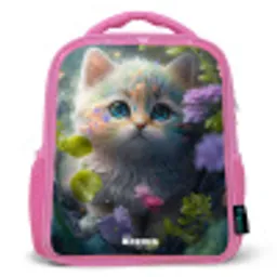 Kitten verstopt achter bloemen Kinderrugzak - Roze middel -3d
