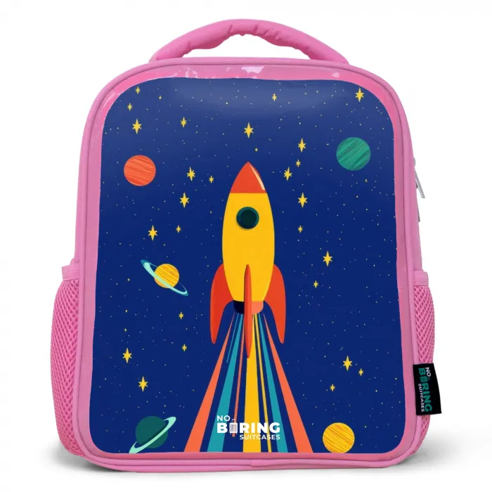 Raket - Sterren - Planeet - Ruimte Kinderrugzak - Roze middel -3d