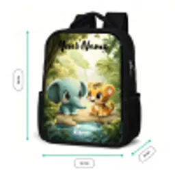 Olifant - Tijger - Bos - Jungle Rugzak - Zwart middel -productfoto_formaten