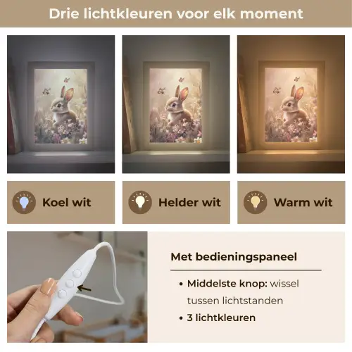Konijntje - Bruin - Bloemen - Vlinders Light Box met kabel klein -USP_lichtkleurNL