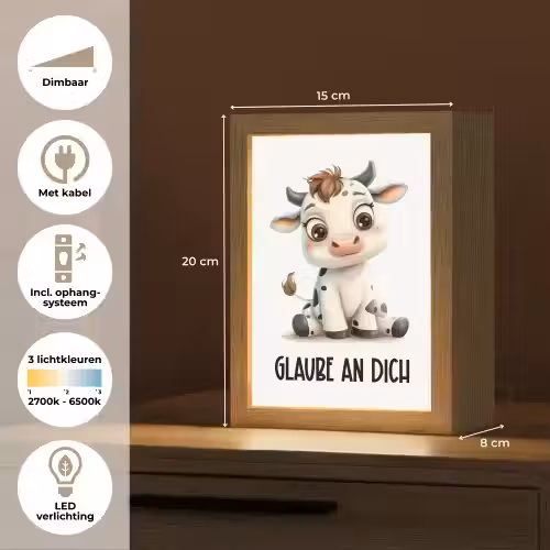 Koe - Wit - Dieren - Geloof in jezelf Light Box met kabel klein -USP_NL