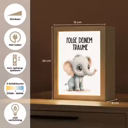 Olifant - Volg je dromen - Quote - Dier Light Box met kabel klein -USP_NL