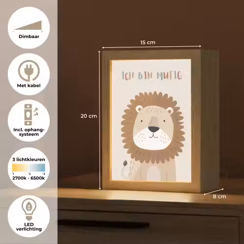 Leeuw - Beige - Dier - Moedig - Quote Light Box met kabel klein -USP_NL