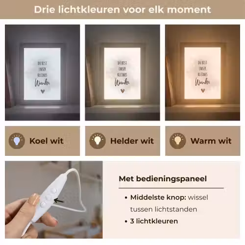 Quote - Wonder - Beige - Wit - Hart Light Box met kabel klein -USP_lichtkleurNL
