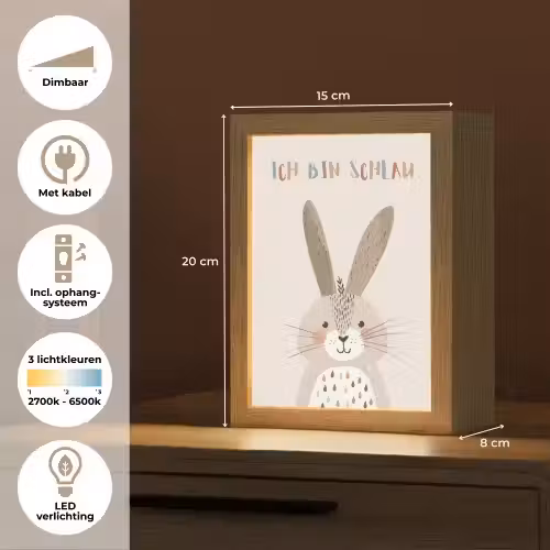 Konijn - Beige - Dier - Slim - Quote Light Box met kabel klein -USP_NL