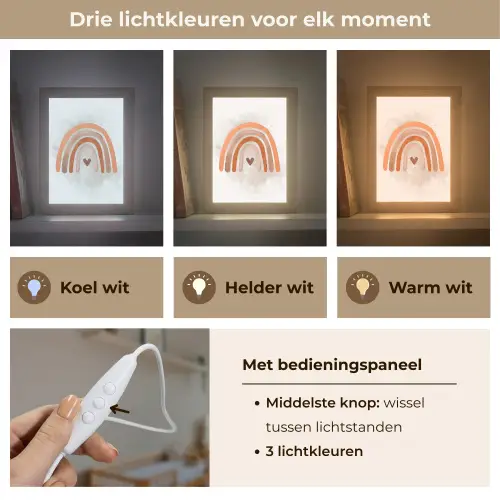 Regenboog - Roze - Pastel kleuren - Hartje Light Box met kabel klein -USP_lichtkleurNL