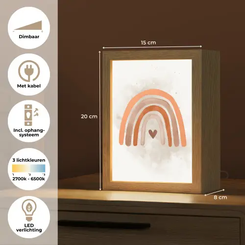 Regenboog - Roze - Pastel kleuren - Hartje Light Box met kabel klein -USP_NL