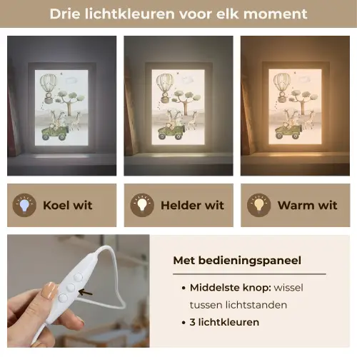 Wilde dieren - Safari - Watercolor - Luchtballon Light Box met kabel klein -USP_lichtkleurNL