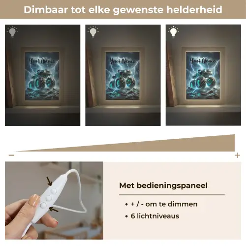 Monstertruck - Bliksem - Blauw - Jongens - Auto Light Box met kabel (Kinderlampje) klein -USP_dimbaarNL