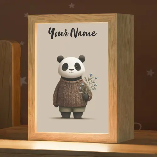 Panda - Blauwe bloemen - Zachtheid Light Box met kabel (Kinderlampje) klein -zzz_3d_website