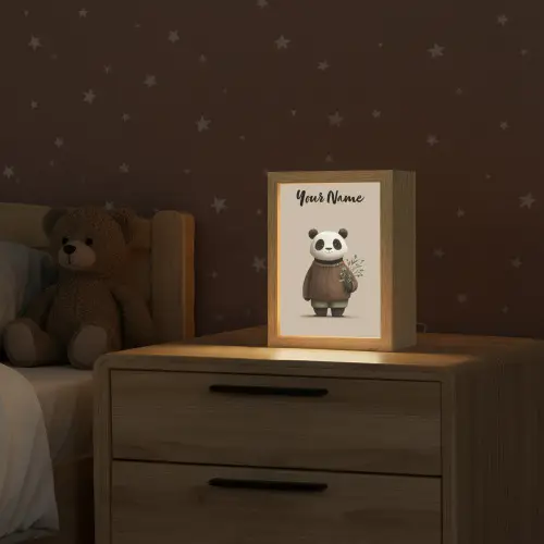 Panda - Blauwe bloemen - Zachtheid Light Box met kabel (Kinderlampje) klein -sfeer1_kind