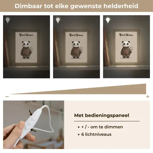Panda - Blauwe bloemen - Zachtheid Light Box met kabel (Kinderlampje) klein -USP_dimbaarNL