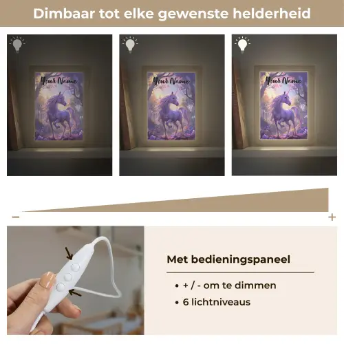 Eenhoorn - Paars - Sprookje - Fantasy dier Light Box met kabel (Kinderlampje) klein -USP_dimbaarNL