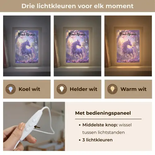 Eenhoorn - Paars - Sprookje - Fantasy dier Light Box met kabel (Kinderlampje) klein -USP_lichtkleurNL