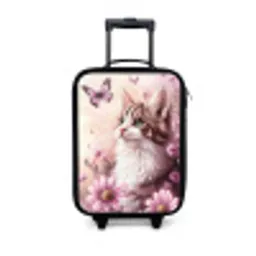 Kat - Paars - Vlinders - Bloemen Kinderkoffer - Zwart klein -3d