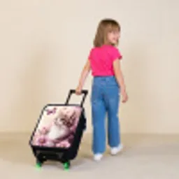Kat - Paars - Vlinders - Bloemen Kinderkoffer - Zwart klein -sfeer1